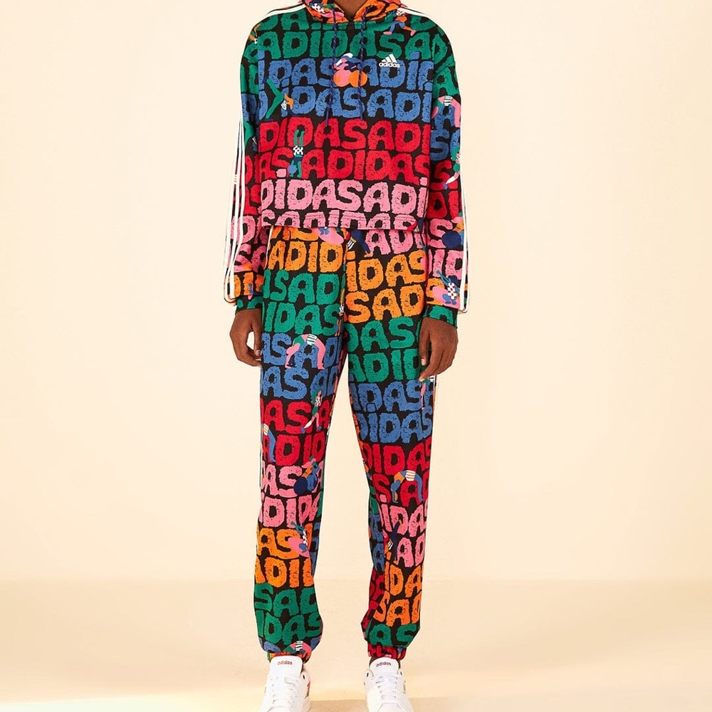NWT Adidas x Farm Rio Tracksuit Set Cropped Hoodie Track Pants Colorful Print XL